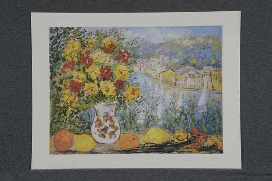 Portofino with flower vase - Antonio Ilenti - signed by the artist