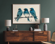Three blue canaries watercolor